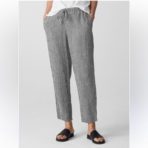 Eileen Fisher Women’s Puckered Organic Linen  Black White Gingham Pants EUC S